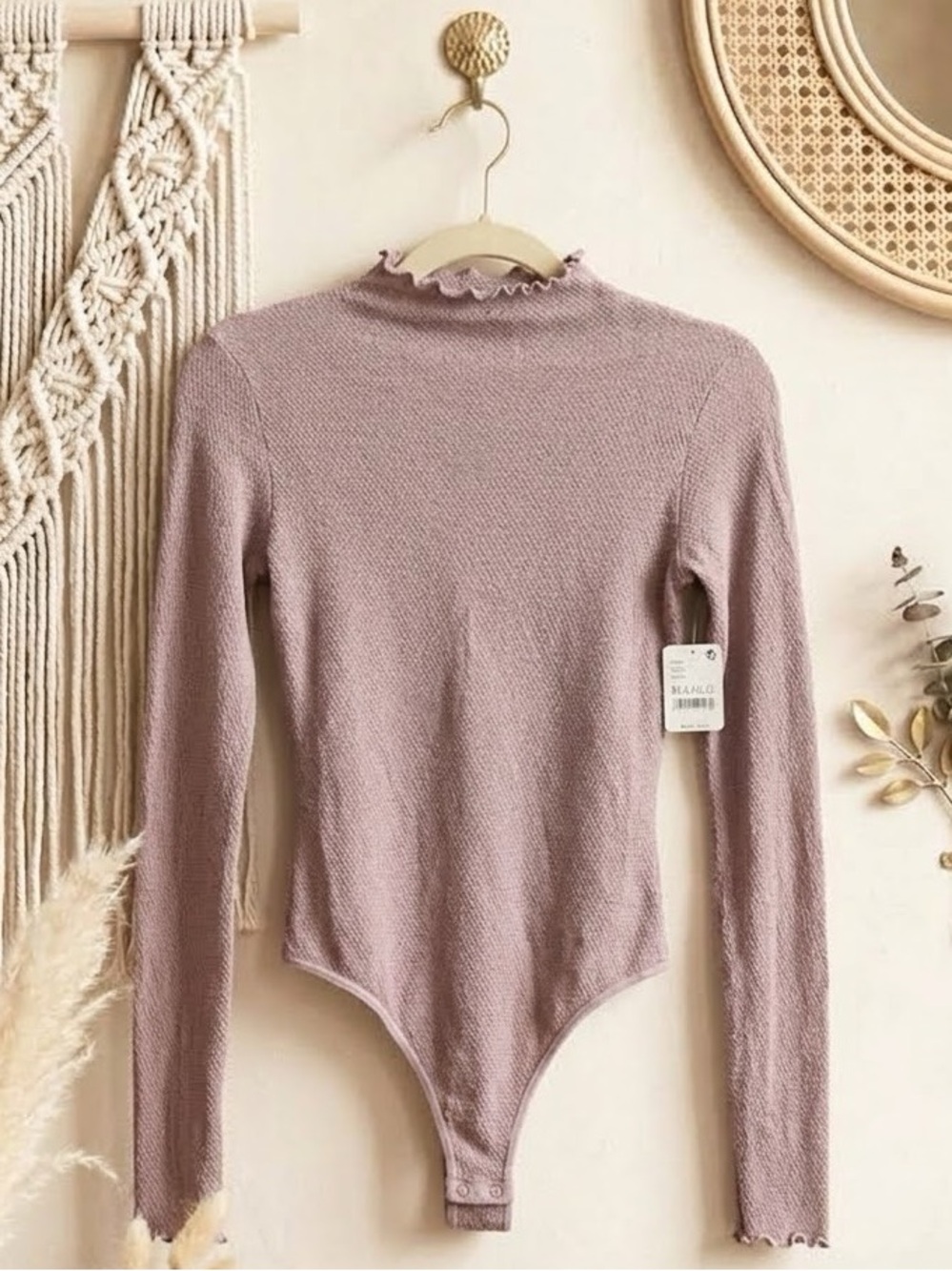 NWT Free People Intimately Ruffled Mock Neck Long Sleeve Bodysuit - Mauve